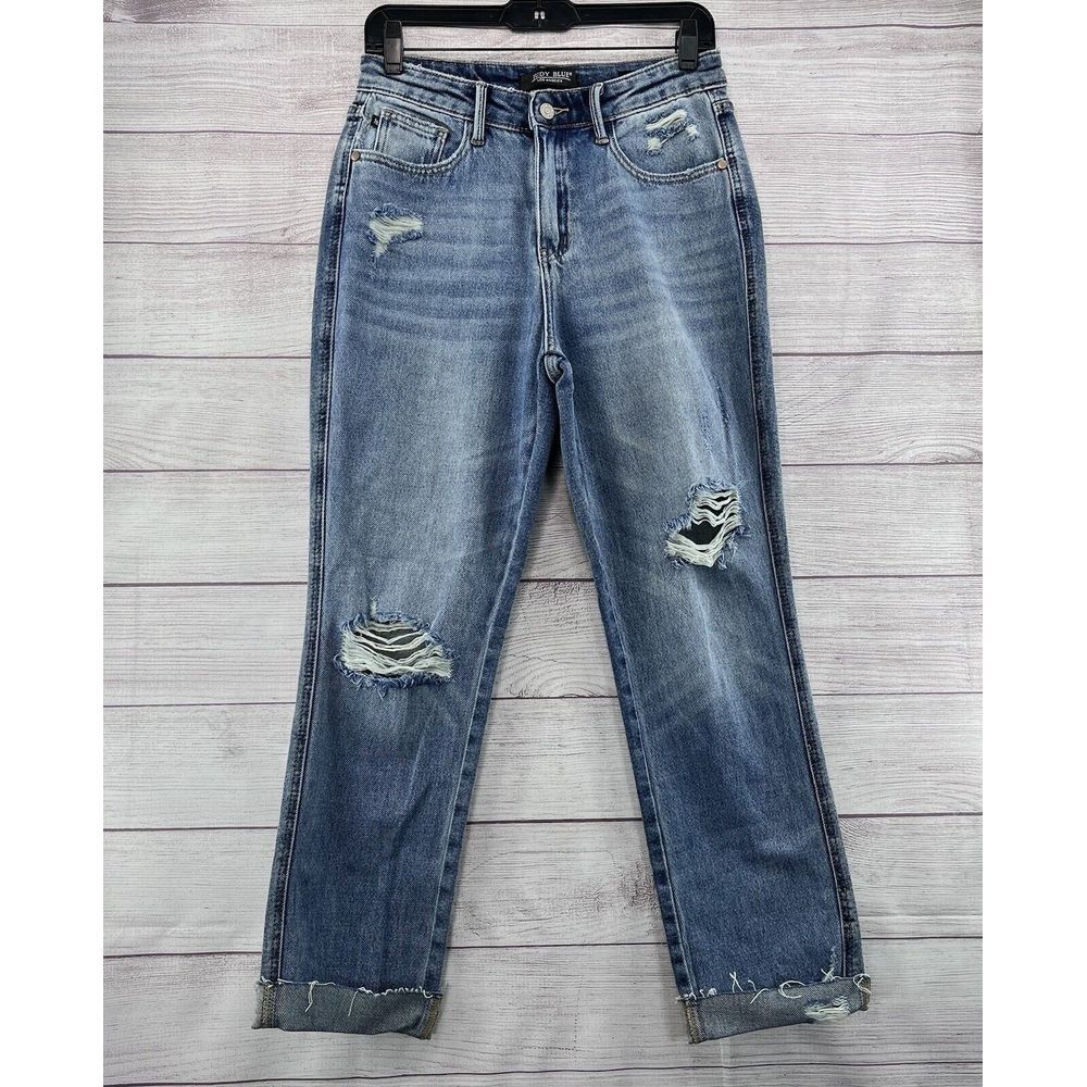 Judy Blue Jeans Womens Sz 3/26 Straight Relaxed‎ Fit Distressed Blue Denim